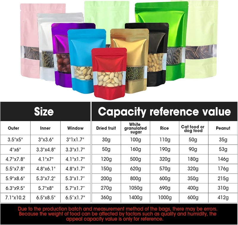 ODDIER 5.9"x8.6" 120pcs Mylar Bags for Food Storage,Smell Proof Bag with Matte Window Resealable Food Storage Bags for Small Business, Stand-up Foil Pouch Packaging Freeze Dried Candy Bag（White） - Image 2
